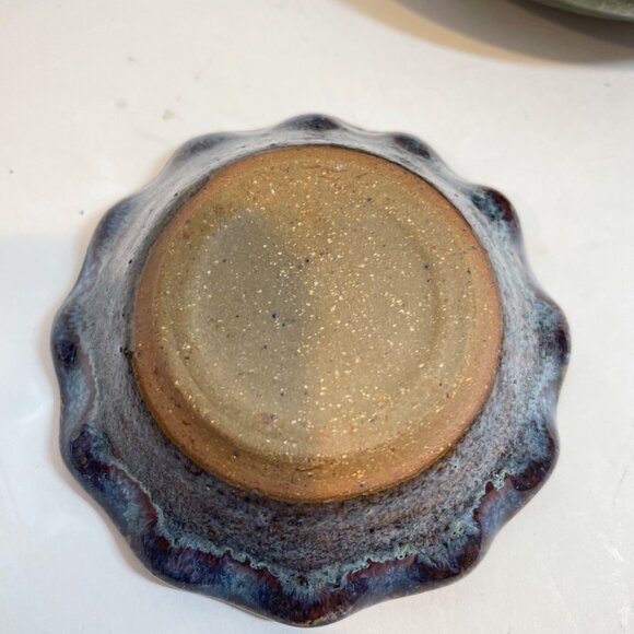 Handcrafted 2 piece Blue & Green Ceramic Dishes one with Fused Glass Center - Picture 7 of 9